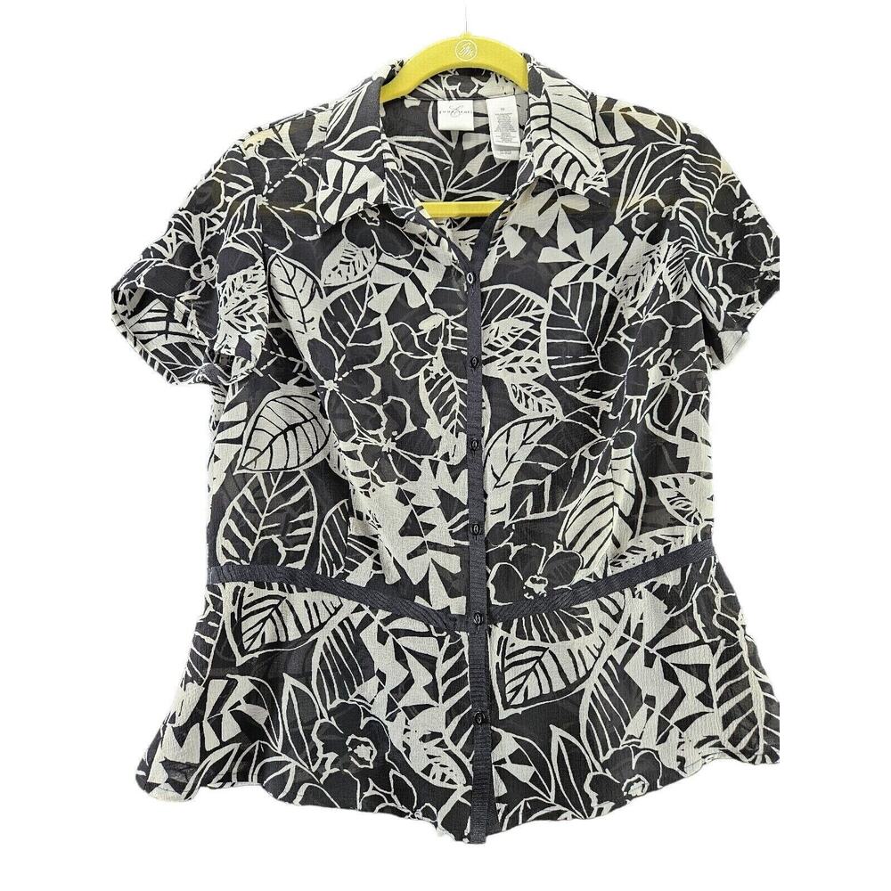 Emma James Womens Button Up Blouse Multi-Color Size 10 100% Polyester